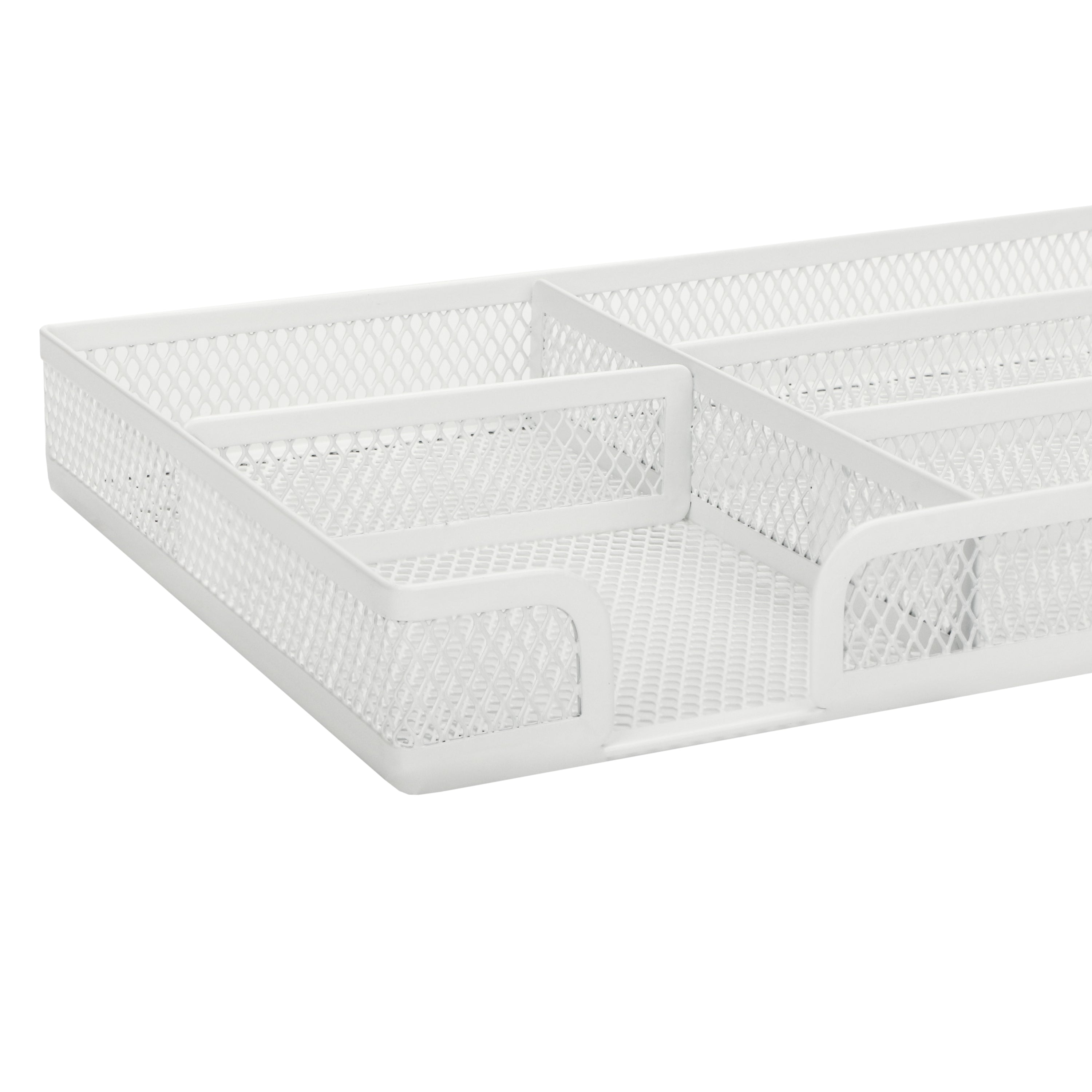 EXERZ Mesh Organiser Tray – Metal Desk Drawer Insert with 9 Compartments (White)