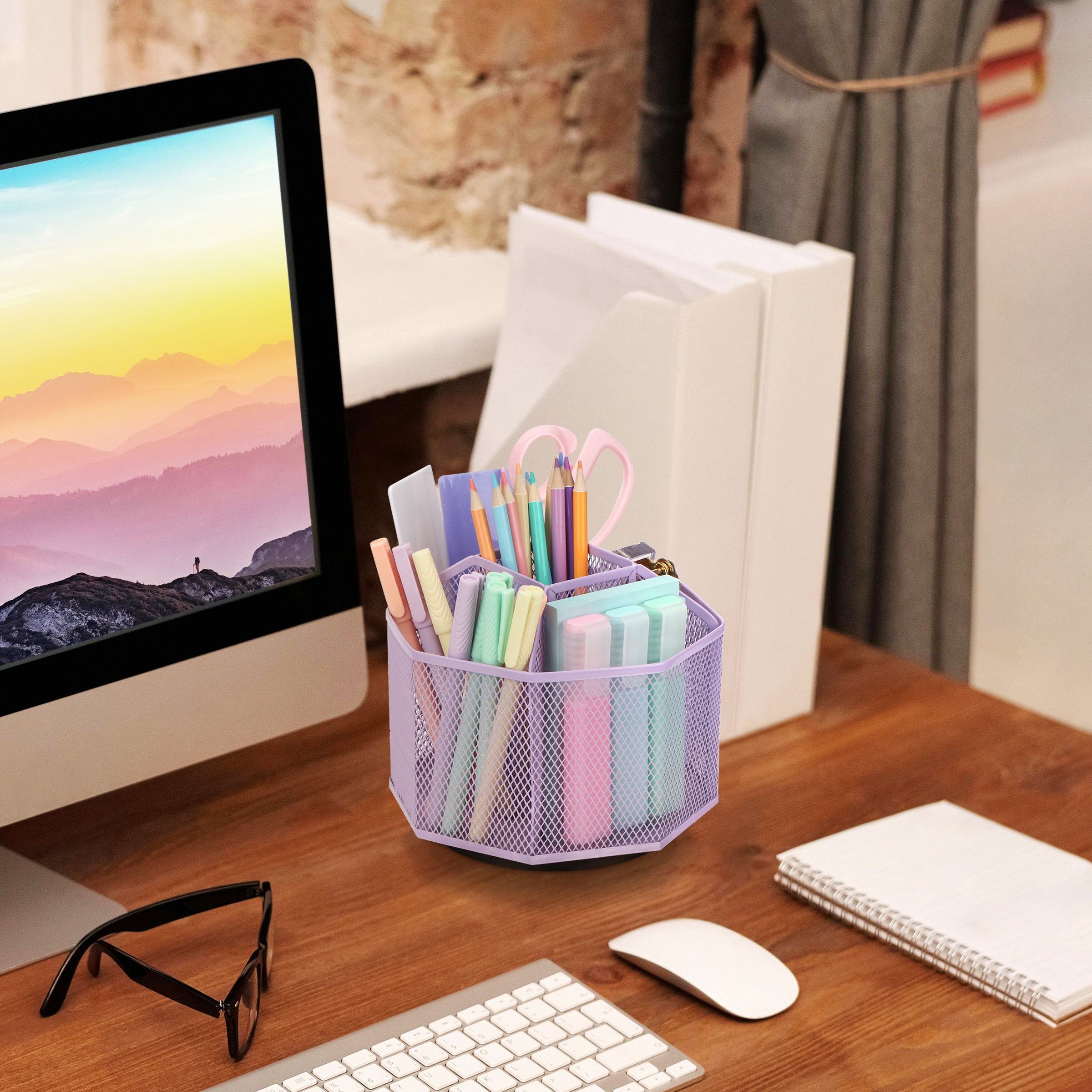 EXERZ Desk Organiser/Pencil Holder,Multifunctional 360 Rotating , Light Purple