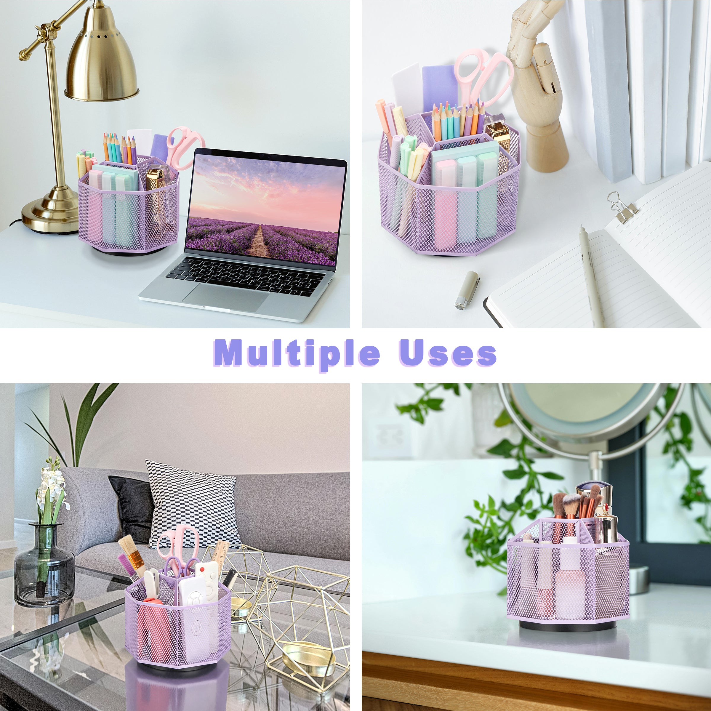 EXERZ Desk Organiser/Pencil Holder,Multifunctional 360 Rotating , Light Purple