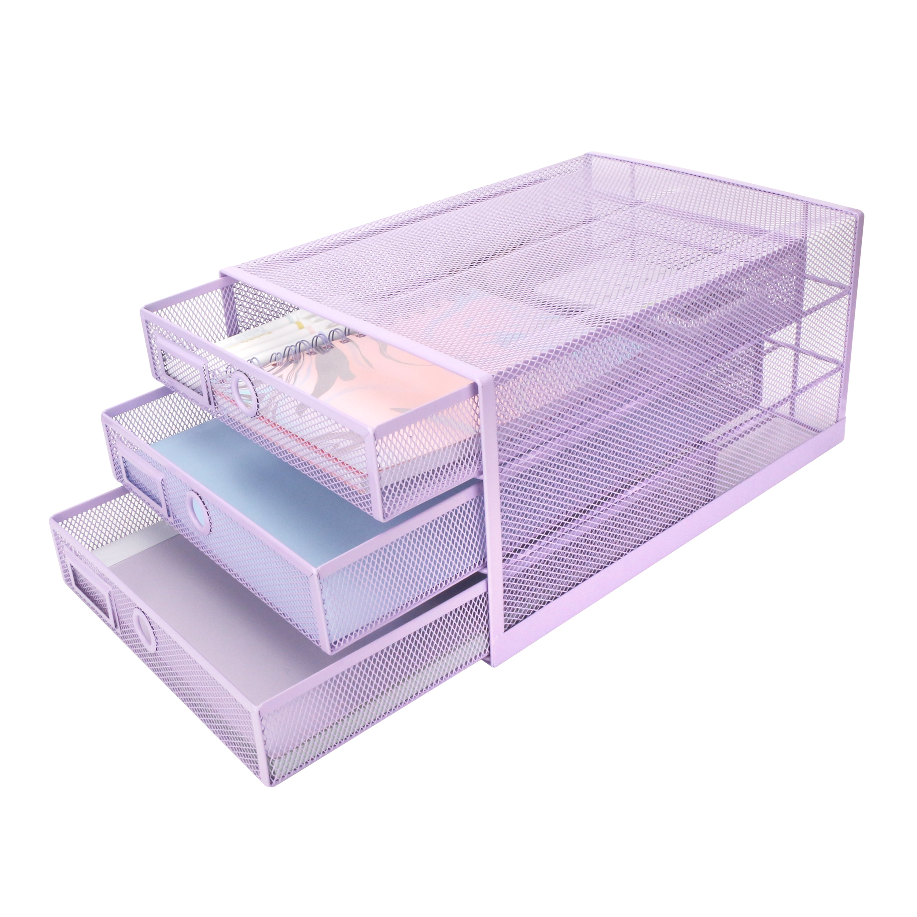 EXERZ Paper Sorter 3 Tier Drawers A4 /Letter Tray, Light Purple