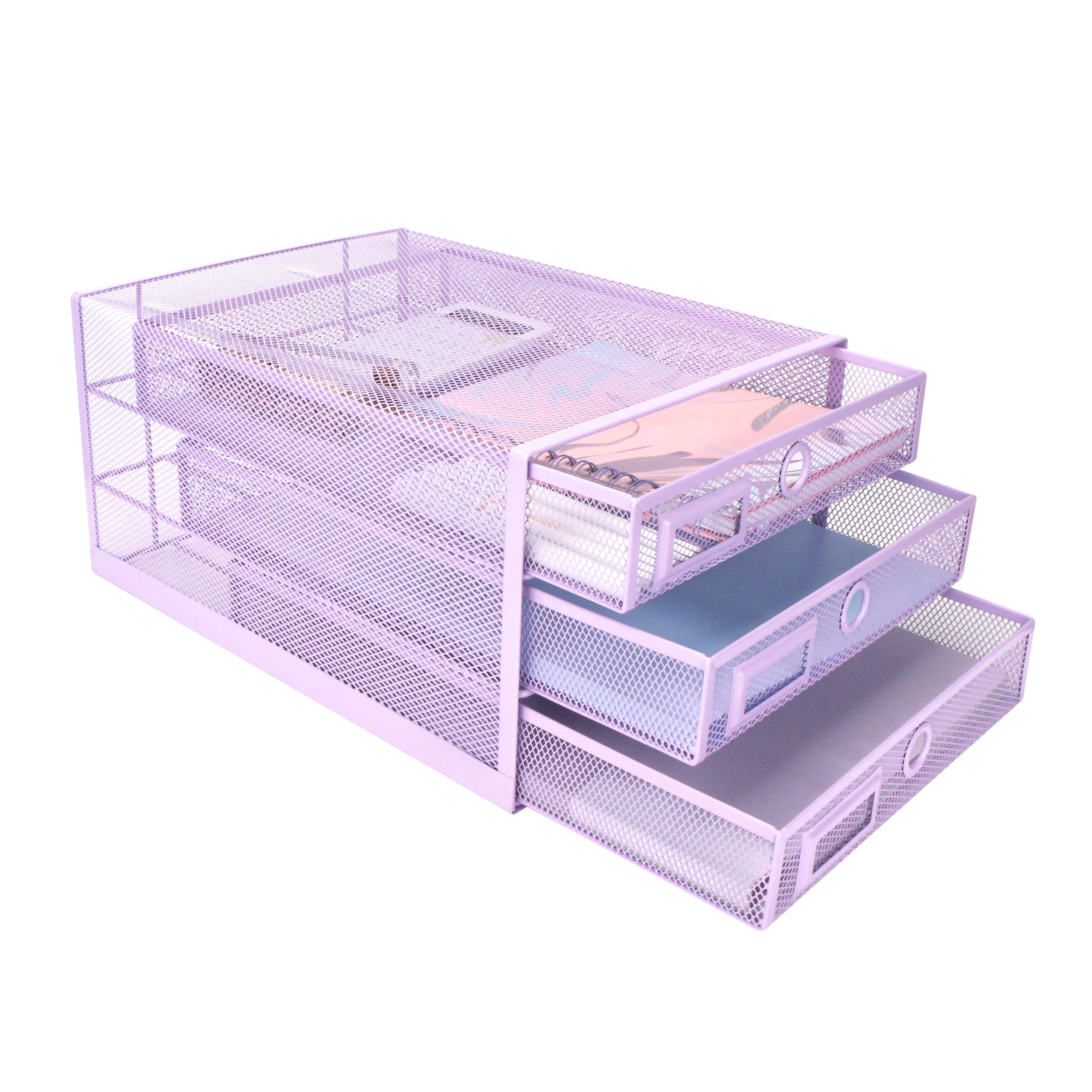 EXERZ Paper Sorter 3 Tier Drawers A4 /Letter Tray, Light Purple