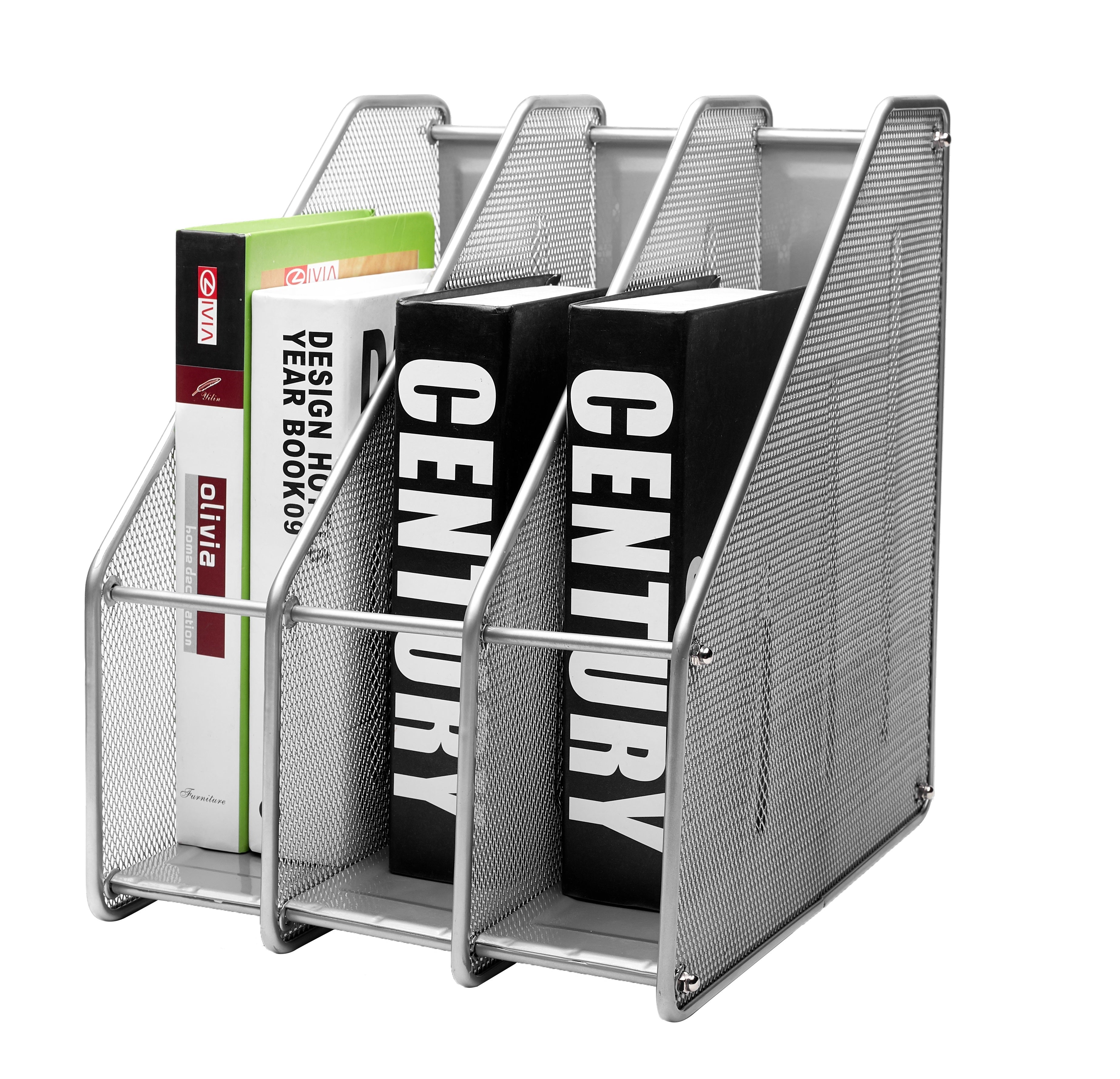 Exerz Magazine Holder Triple Rack, Mesh Metal - 3 Compartments Vertical