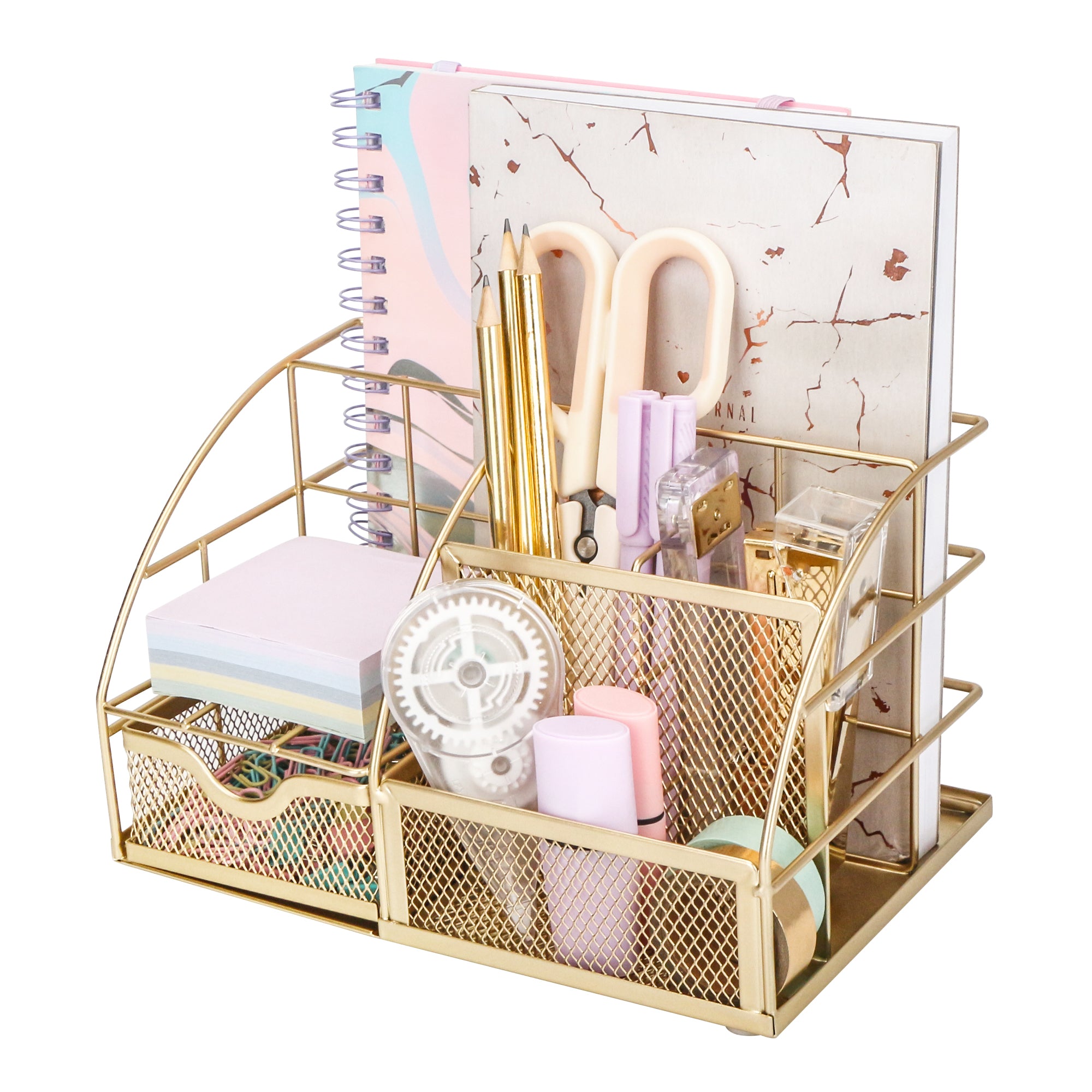 EXERZ Mesh Desk Organiser – 7 Compartments, Multifunctional Metallic Holder