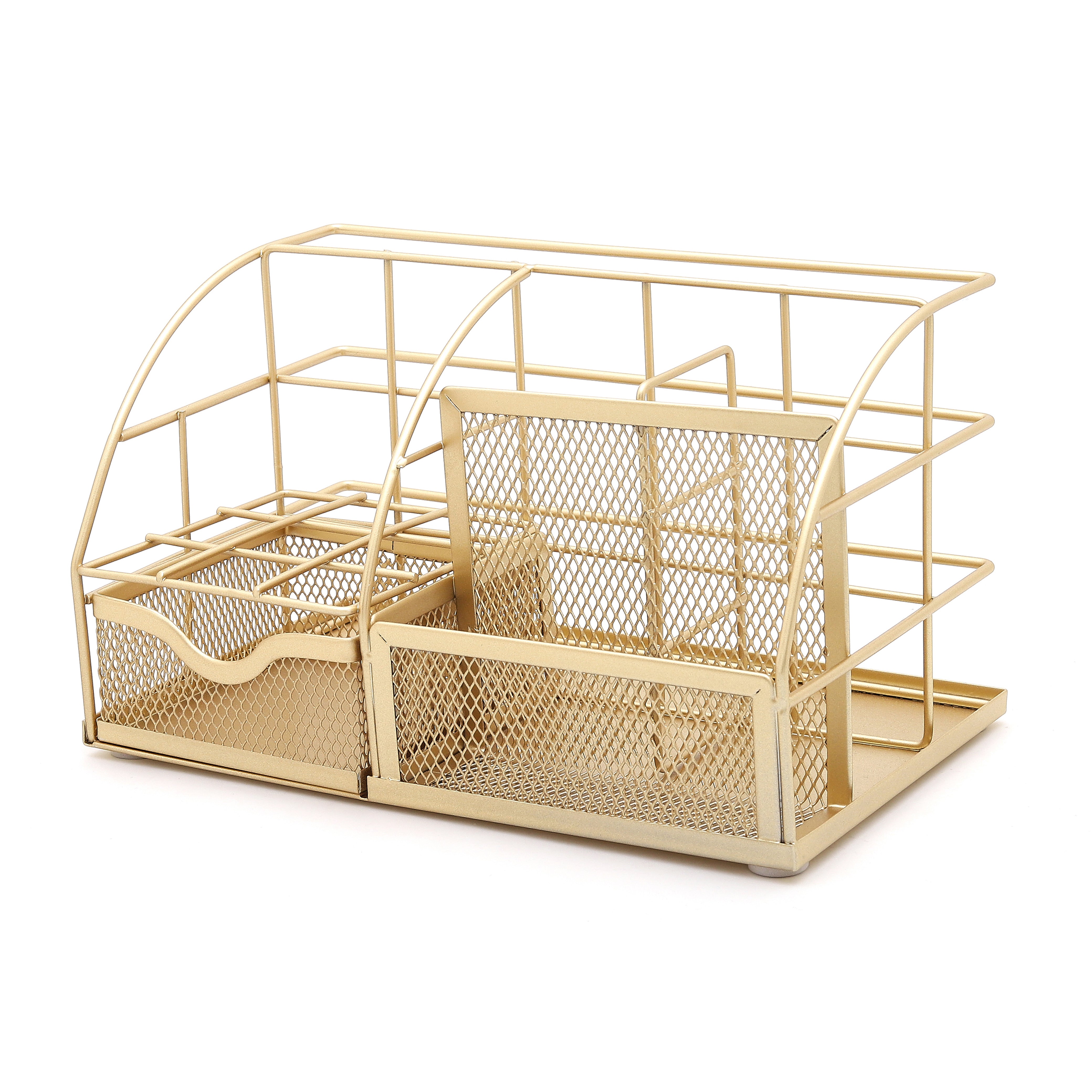 EXERZ Mesh Desk Organiser – 7 Compartments, Multifunctional Metallic Holder