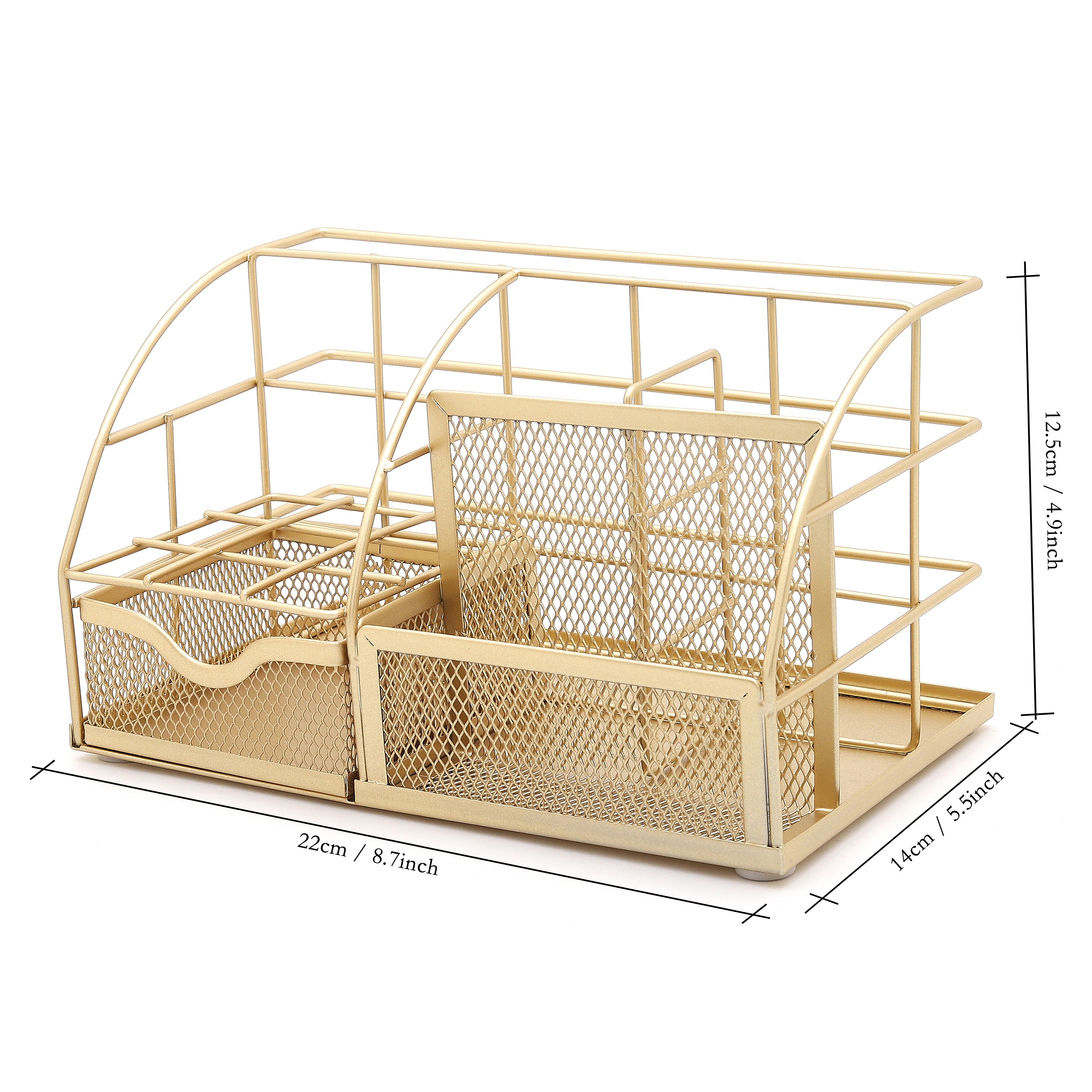 EXERZ Mesh Desk Organiser – 7 Compartments, Multifunctional Metallic Holder