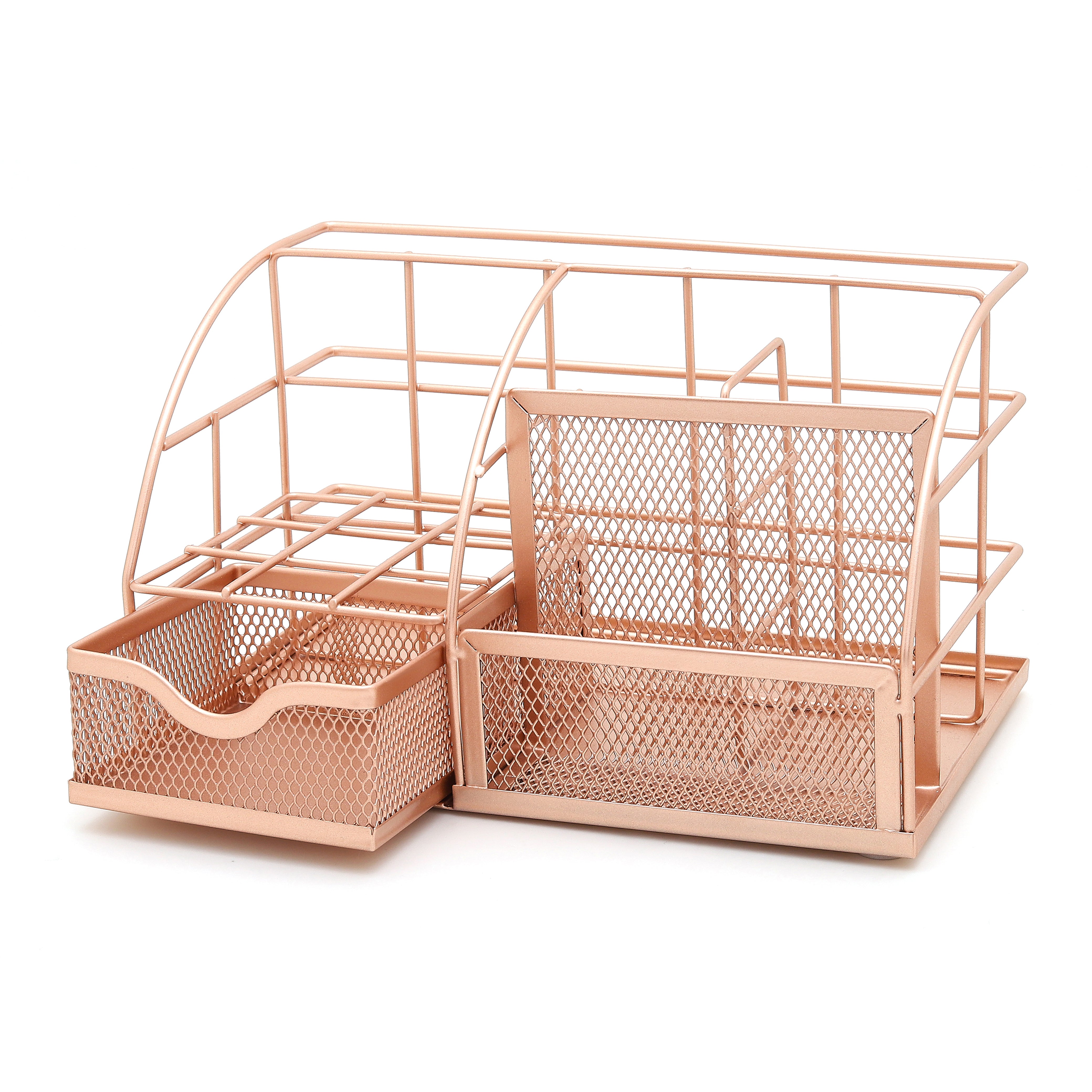 EXERZ Mesh Desk Organiser – 7 Compartments, Multifunctional Metallic Holder