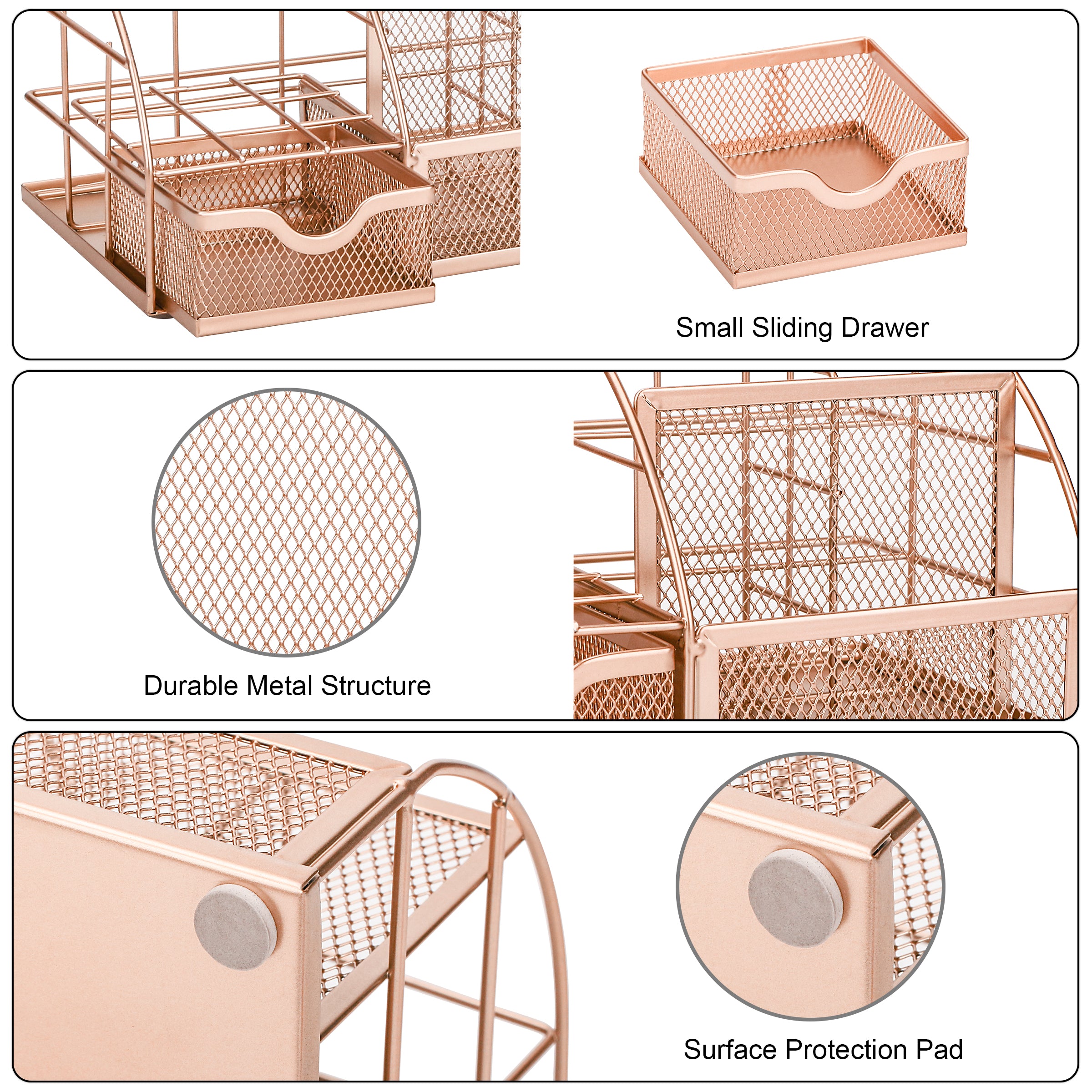 EXERZ Mesh Desk Organiser – 7 Compartments, Multifunctional Metallic Holder