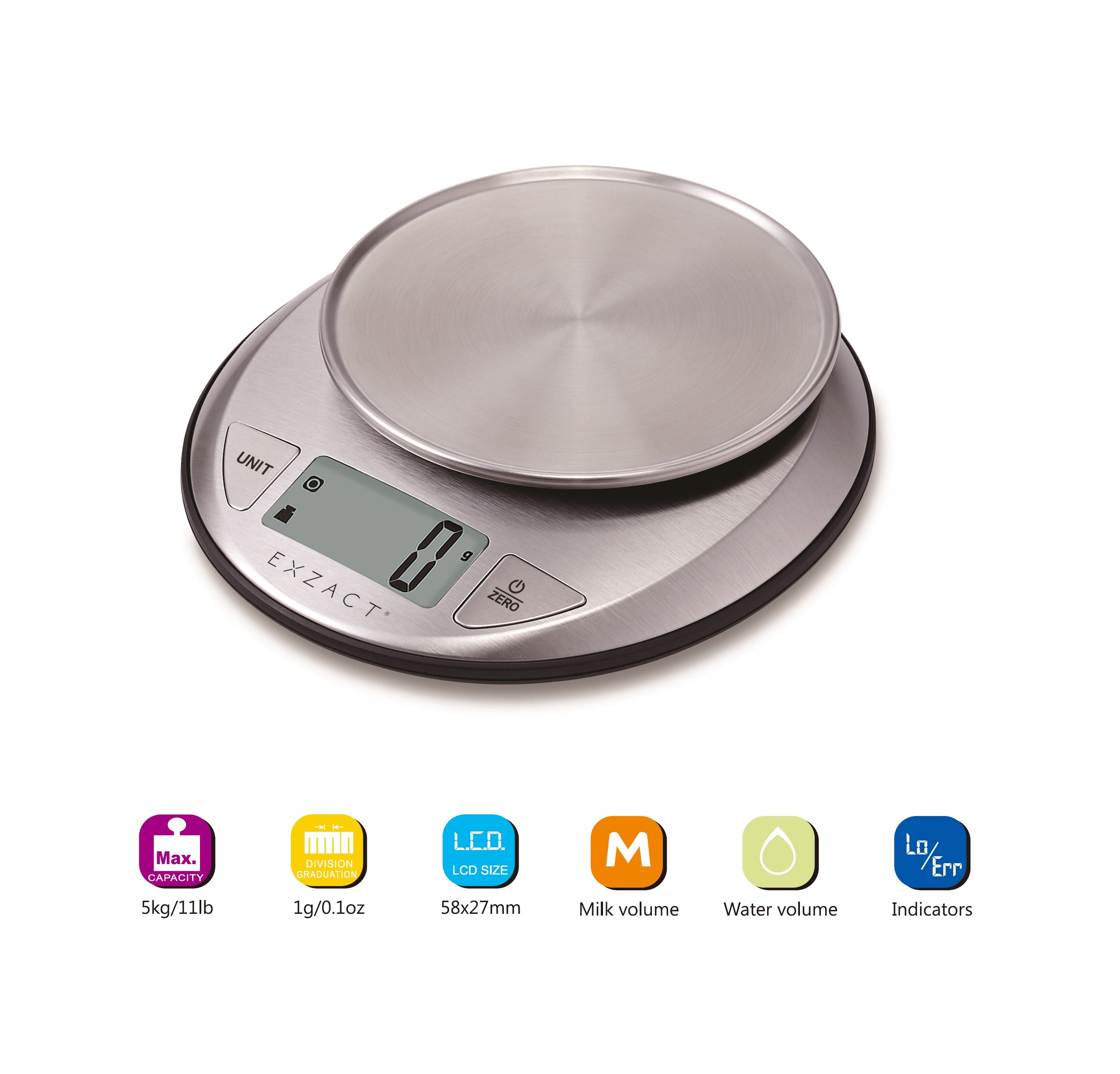 Exzact Digital Kitchen Scale- Stainless Steel- Capacity 5kgs