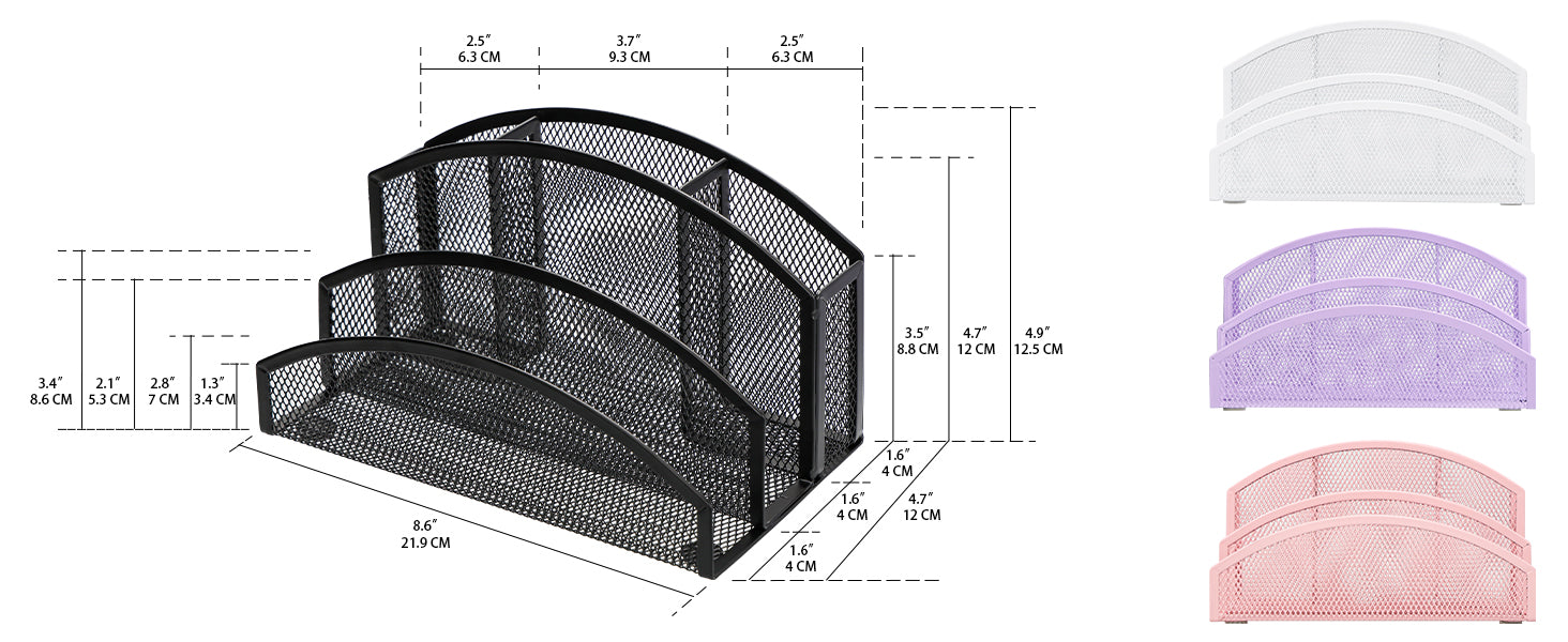 EXERZ Mesh Desk Organiser – 3-Tier Letter Holder with 4 Compartments (Black)