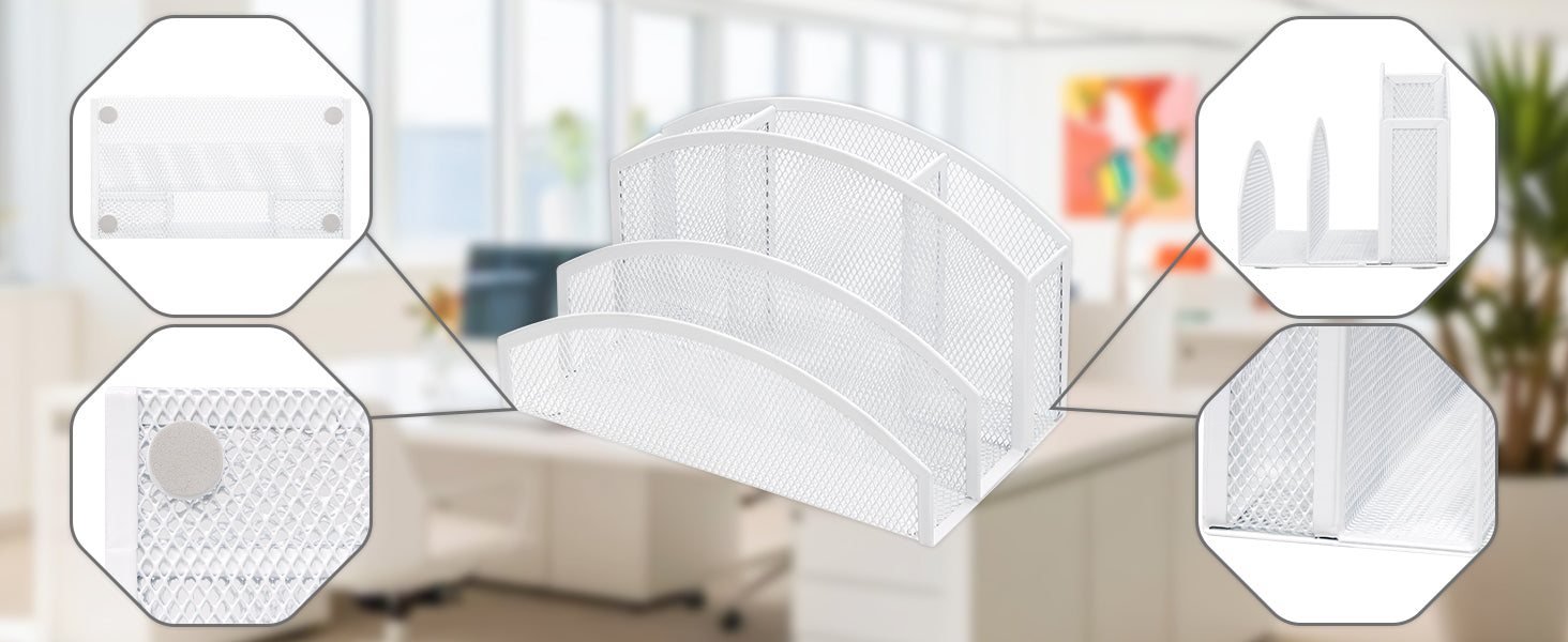 EXERZ Mesh Desk Organiser – 3-Tier Letter Holder with 4 Compartments (White)