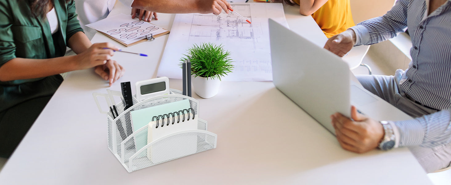 EXERZ Mesh Desk Organiser – 3-Tier Letter Holder with 4 Compartments (White)