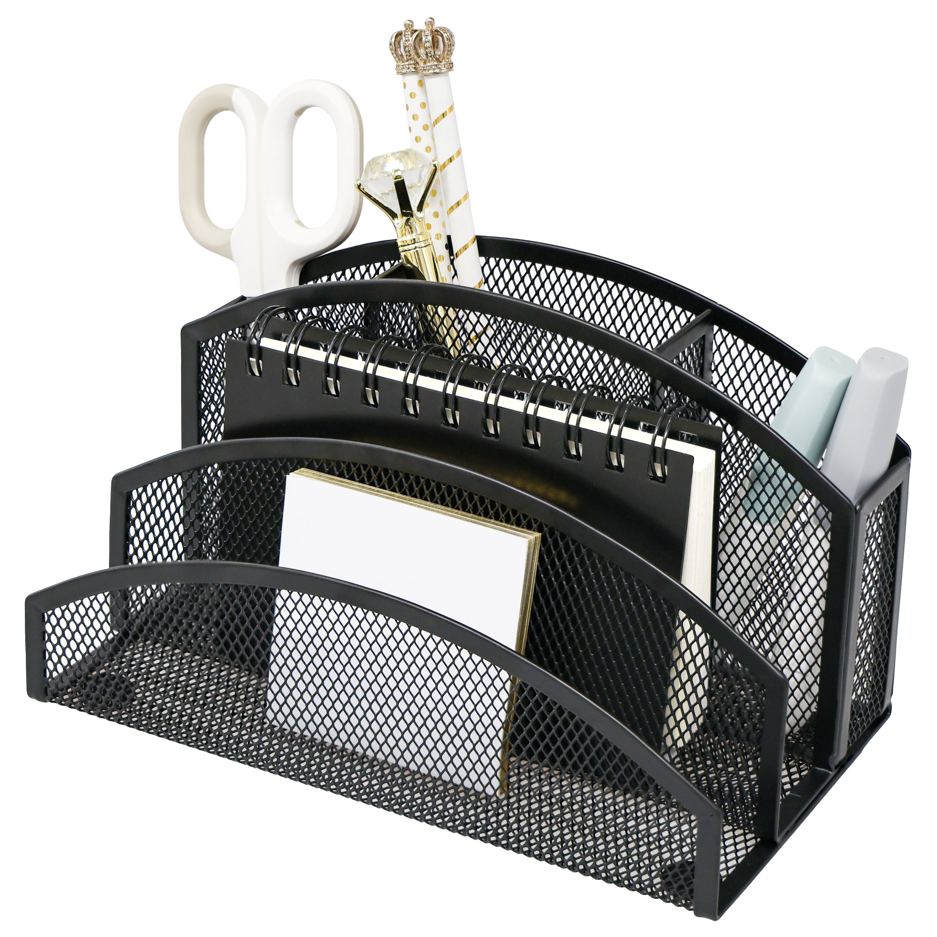 EXERZ Mesh Desk Organiser – 3-Tier Letter Holder with 4 Compartments (Black)