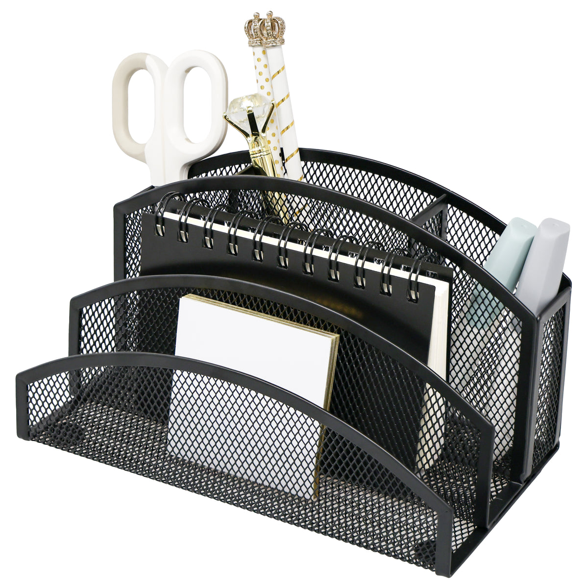 EXERZ Mesh Desk Organiser – 3-Tier Letter Holder with 4 Compartments (Black)