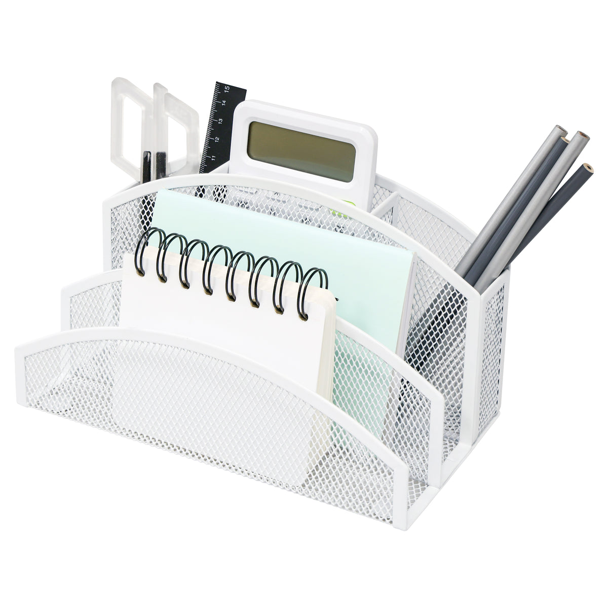 EXERZ Mesh Desk Organiser – 3-Tier Letter Holder with 4 Compartments (White)