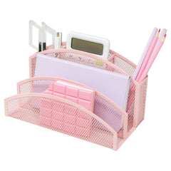 EXERZ Mesh Desk Organiser – 3-Tier Letter Holder with 4 Compartments(Light Pink)