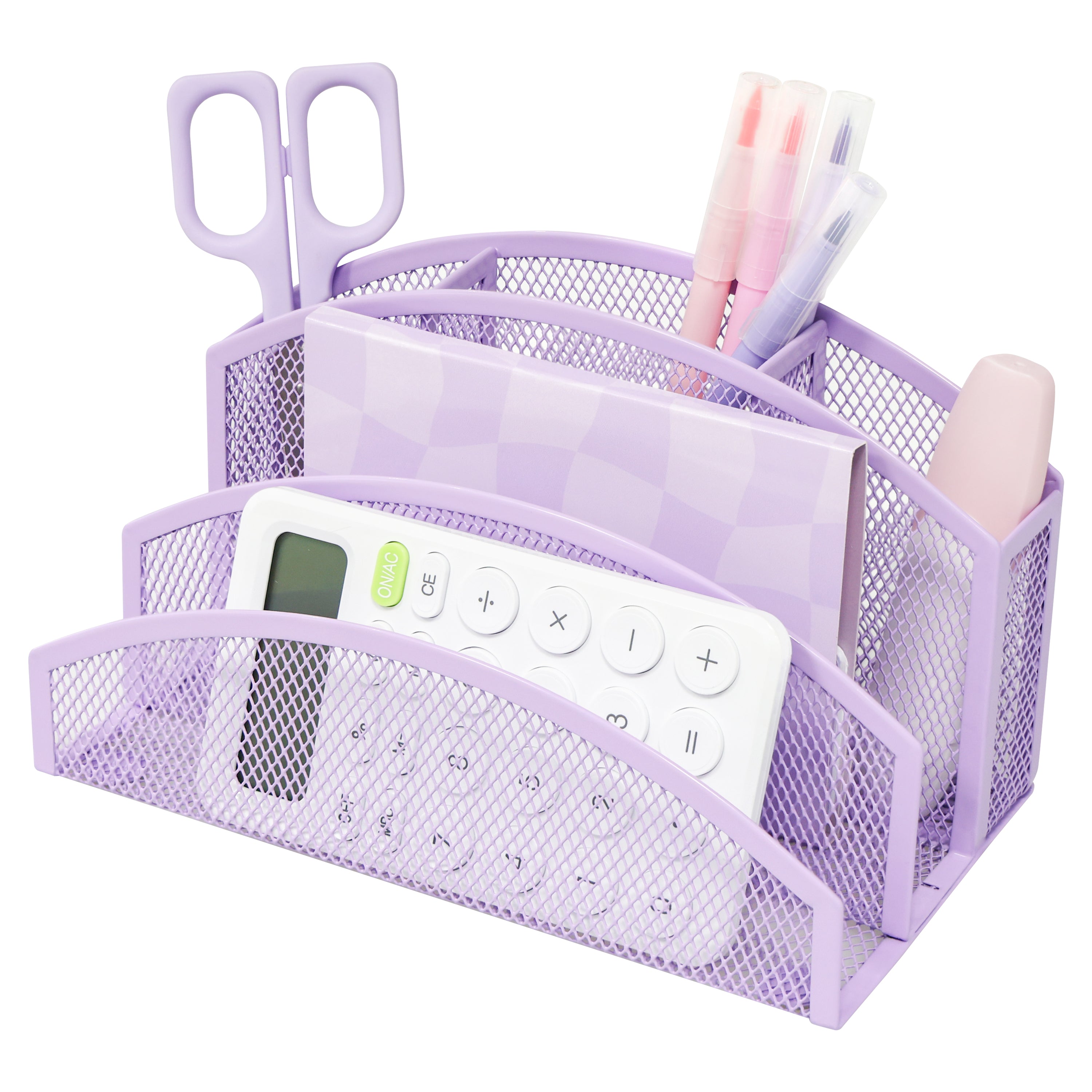 EXERZ Mesh Desk Organiser – 3-Tier Letter Holder with 4 Compartments (Light Purple)