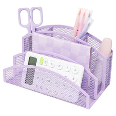 EXERZ Mesh Desk Organiser – 3-Tier Letter Holder with 4 Compartments (Light Purple)