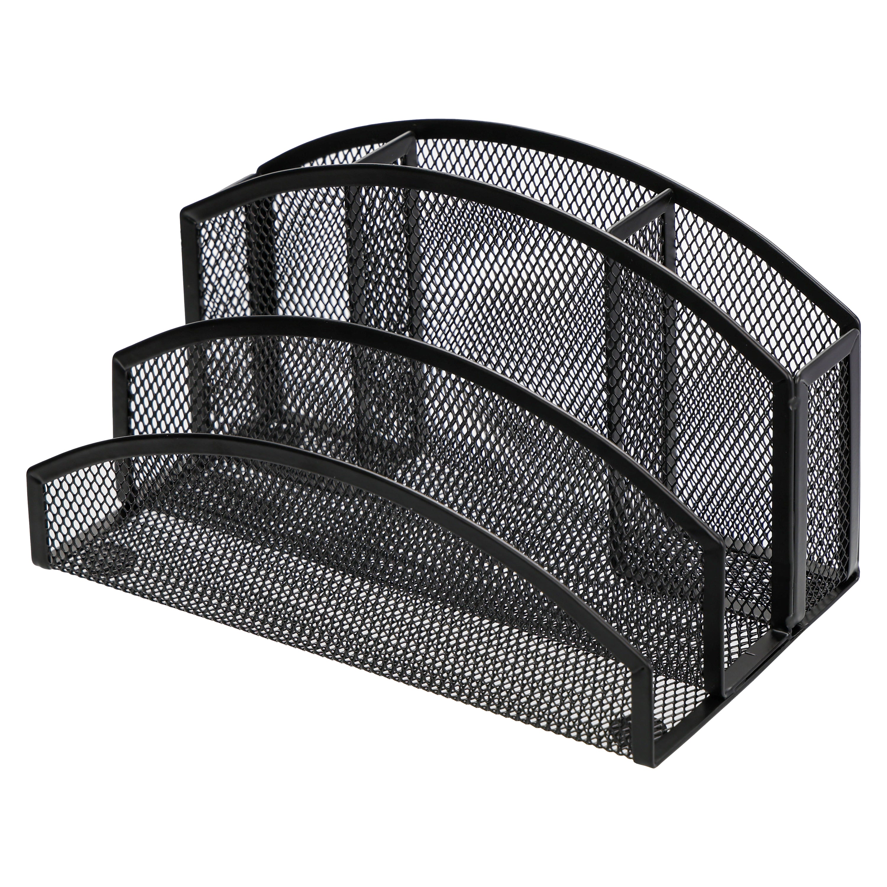 EXERZ Mesh Desk Organiser – 3-Tier Letter Holder with 4 Compartments (Black)