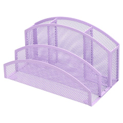 EXERZ Mesh Desk Organiser – 3-Tier Letter Holder with 4 Compartments (Light Purple)