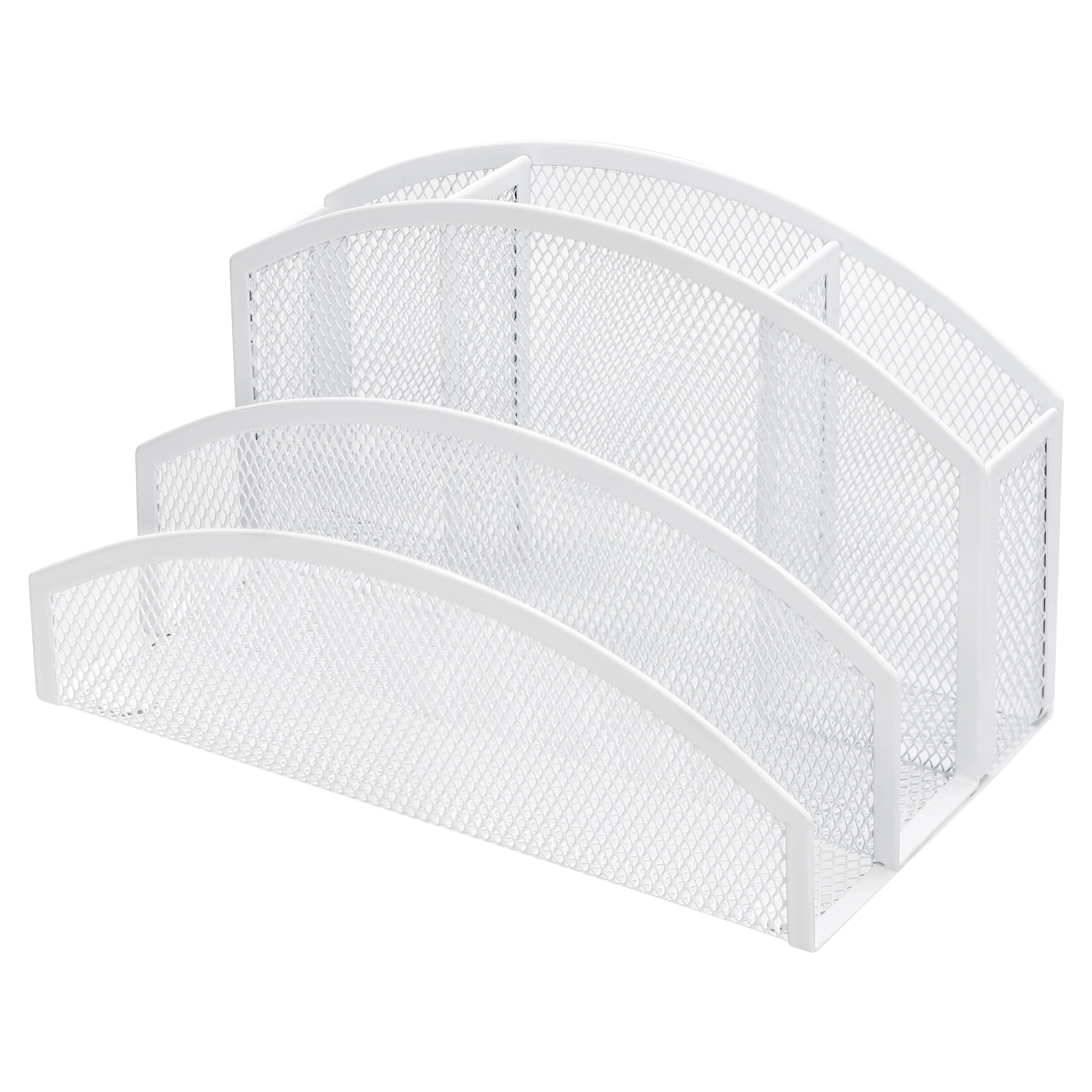 EXERZ Mesh Desk Organiser – 3-Tier Letter Holder with 4 Compartments (White)