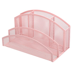 EXERZ Mesh Desk Organiser – 3-Tier Letter Holder with 4 Compartments(Light Pink)