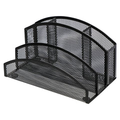 EXERZ Mesh Desk Organiser – 3-Tier Letter Holder with 4 Compartments (Black)