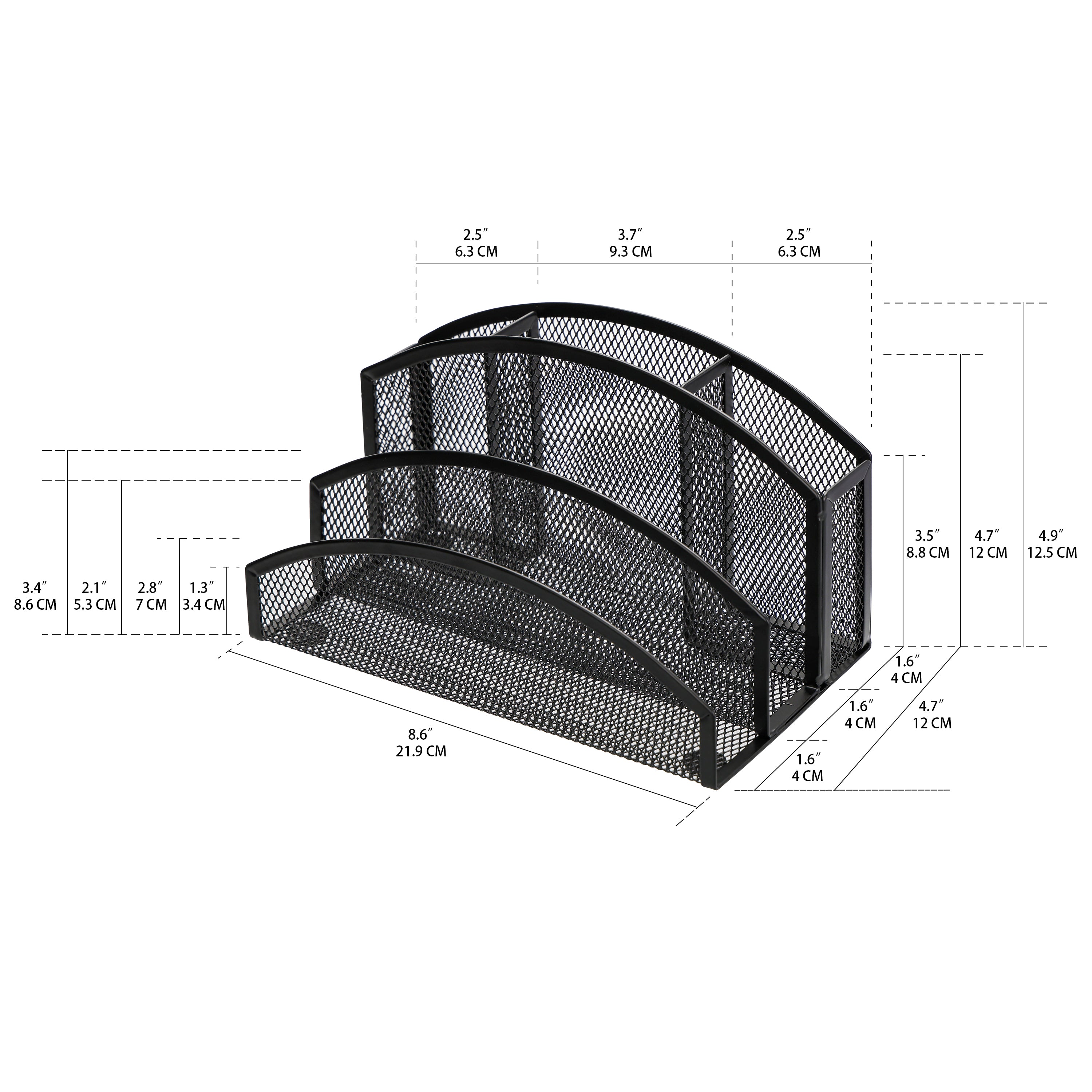 EXERZ Mesh Desk Organiser – 3-Tier Letter Holder with 4 Compartments (Black)