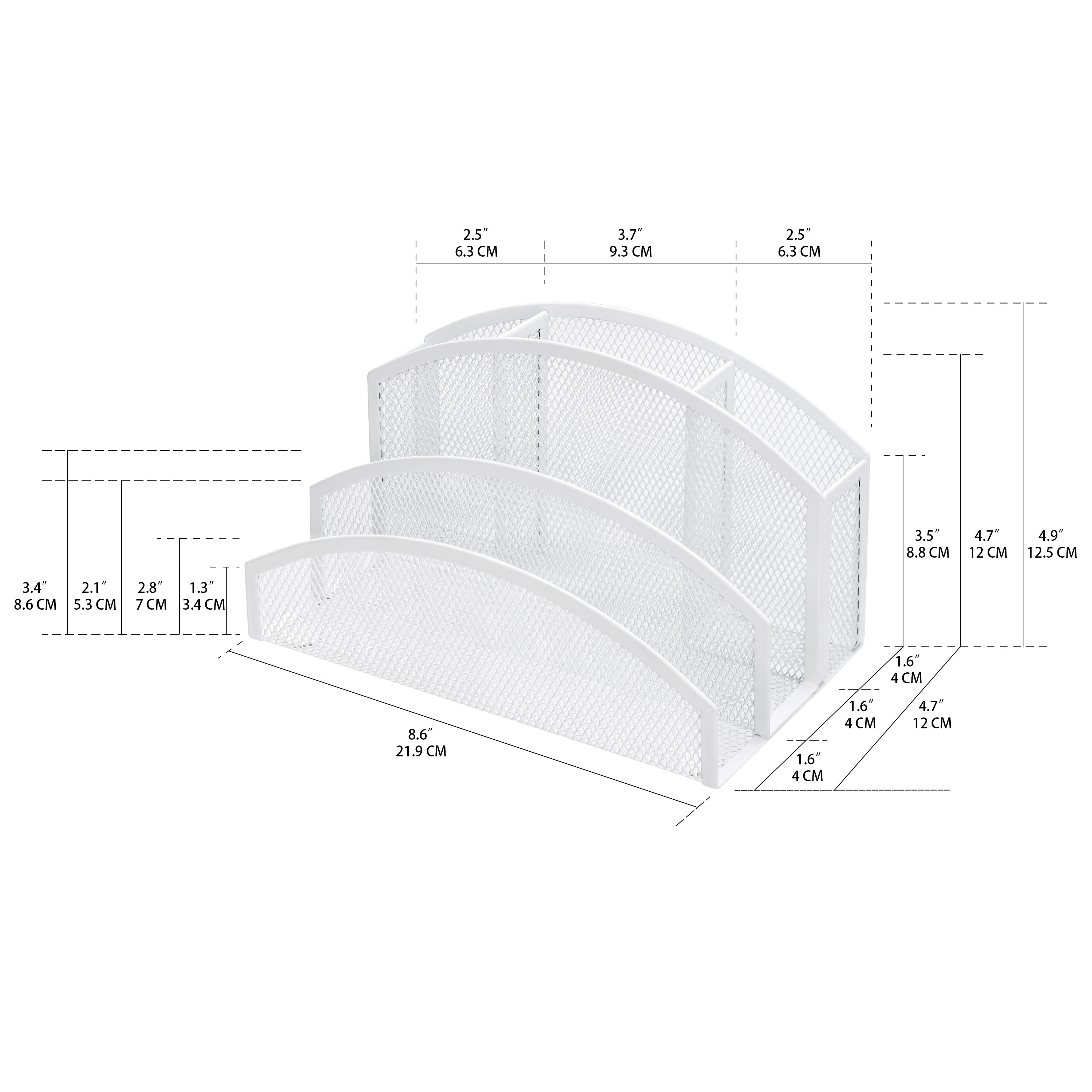 EXERZ Mesh Desk Organiser – 3-Tier Letter Holder with 4 Compartments (White)