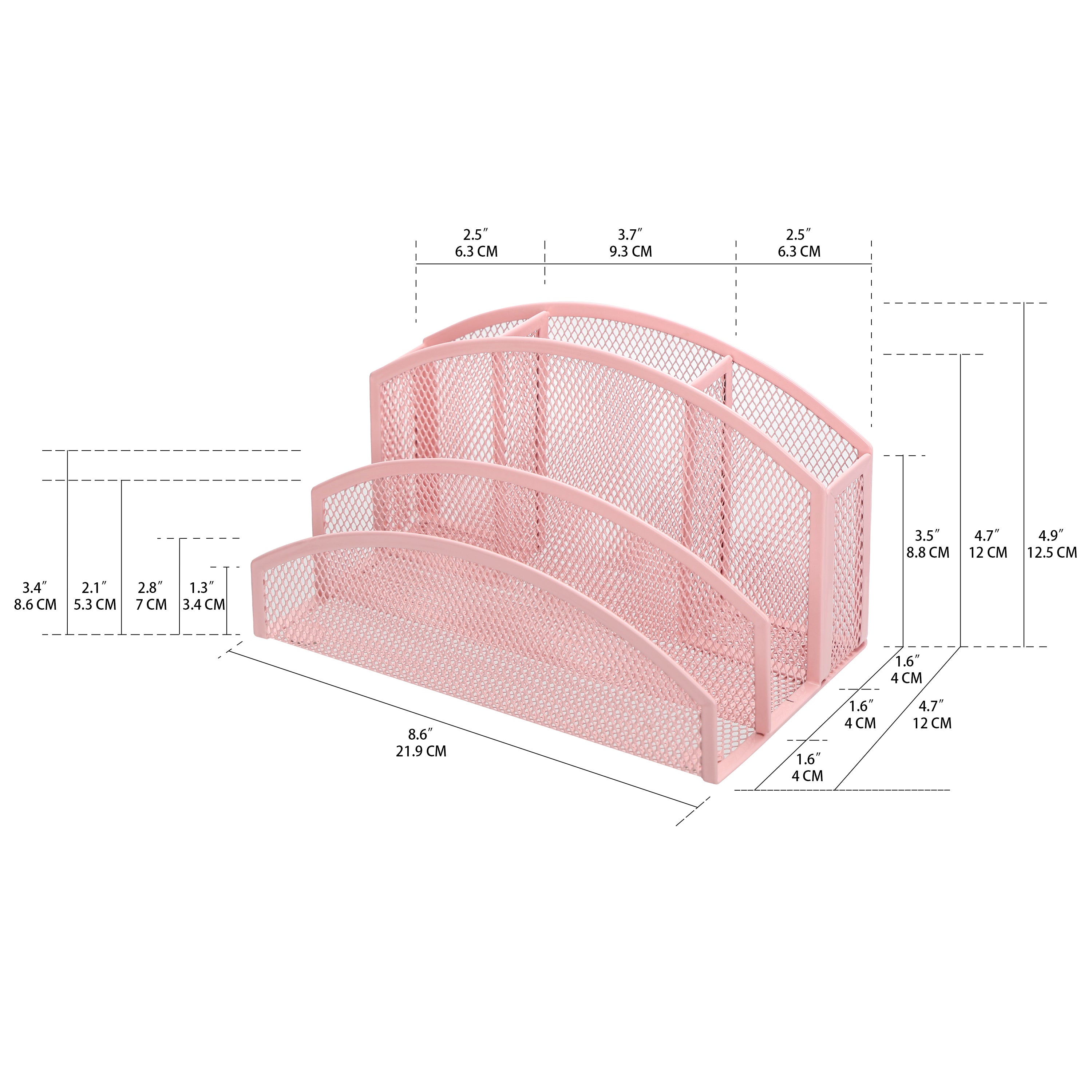 EXERZ Mesh Desk Organiser – 3-Tier Letter Holder with 4 Compartments(Light Pink)