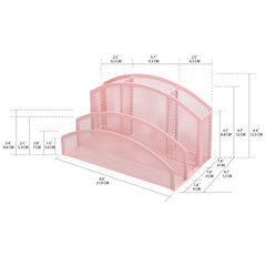 EXERZ Mesh Desk Organiser – 3-Tier Letter Holder with 4 Compartments(Light Pink)