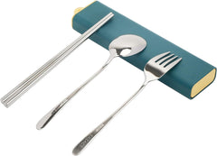Exzact Cutlery Set with Case - 18/10 Stainless Steel Chopsticks, Spoon & Fork for Travel/Camping
