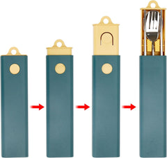 Exzact Cutlery Set with Case - 18/10 Stainless Steel Chopsticks, Spoon & Fork for Travel/Camping