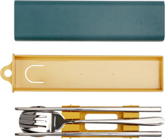 Exzact Cutlery Set with Case - 18/10 Stainless Steel Chopsticks, Spoon & Fork for Travel/Camping
