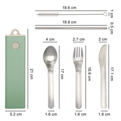 Exzact Cutlery 5pcs - Spoon Fork Knife Straw Cleaning-Brush in a Carry Case