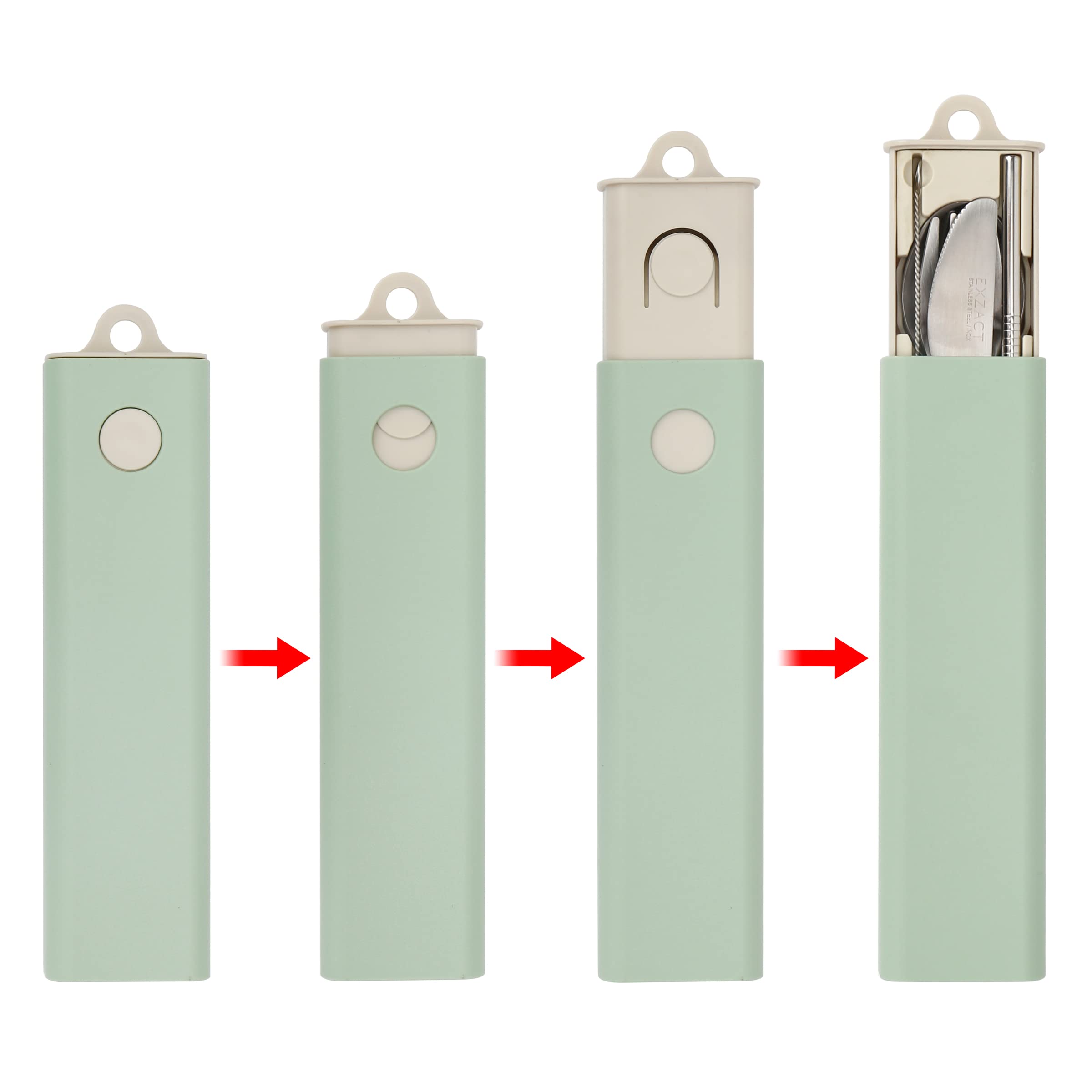 Exzact Cutlery 5pcs - Spoon Fork Knife Straw Cleaning-Brush in a Carry Case