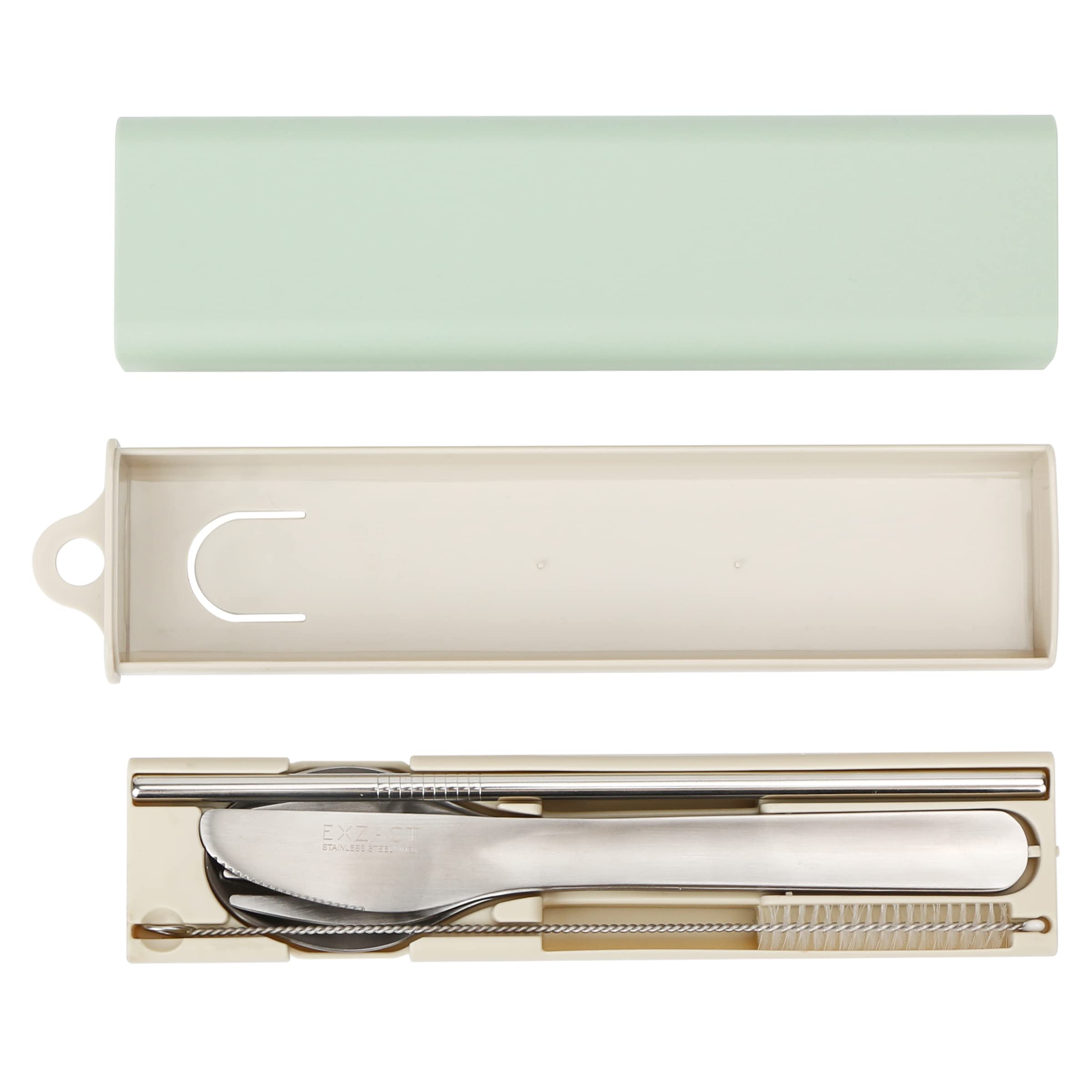 Exzact Cutlery 5pcs - Spoon Fork Knife Straw Cleaning-Brush in a Carry Case