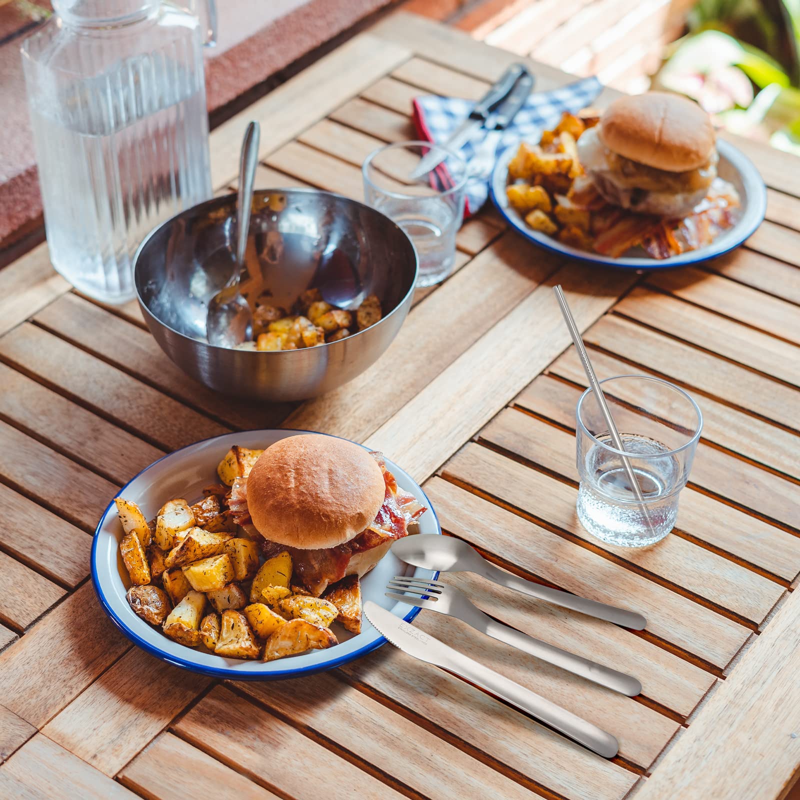 Exzact Cutlery 5pcs - Spoon Fork Knife Straw Cleaning-Brush in a Carry Case