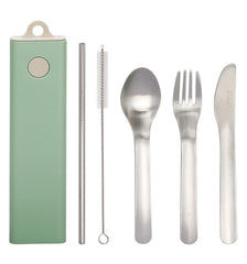 Exzact Cutlery 5pcs - Spoon Fork Knife Straw Cleaning-Brush in a Carry Case