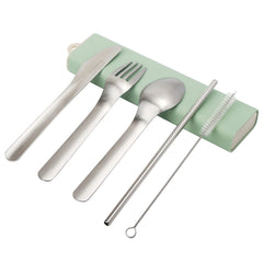 Exzact Cutlery 5pcs - Spoon Fork Knife Straw Cleaning-Brush in a Carry Case
