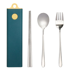 Exzact Cutlery Set with Case - 18/10 Stainless Steel Chopsticks, Spoon & Fork for Travel/Camping