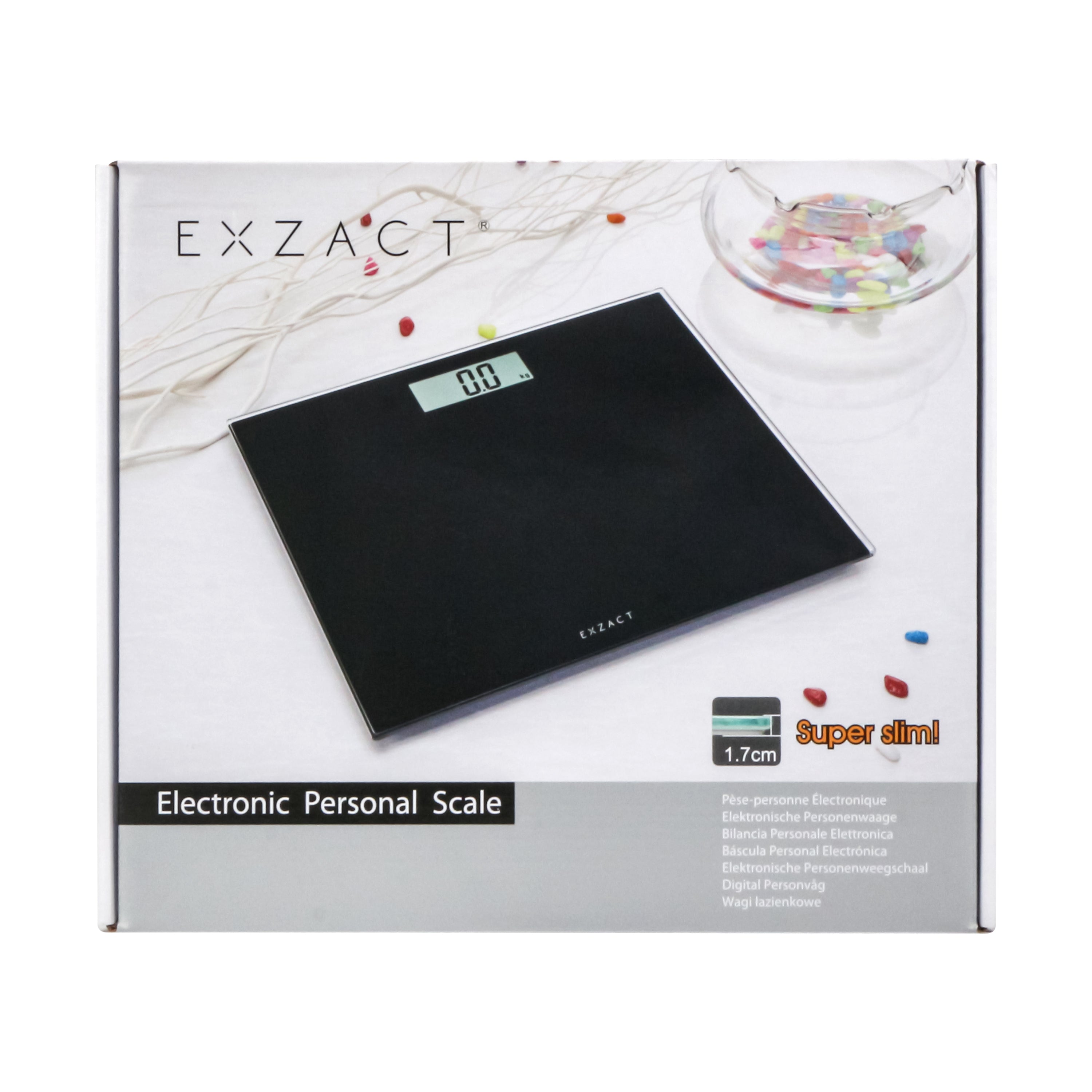 EXZACT Digital Bathroom Scale – 150kg/330lb, Metric & Imperial, Black Glass