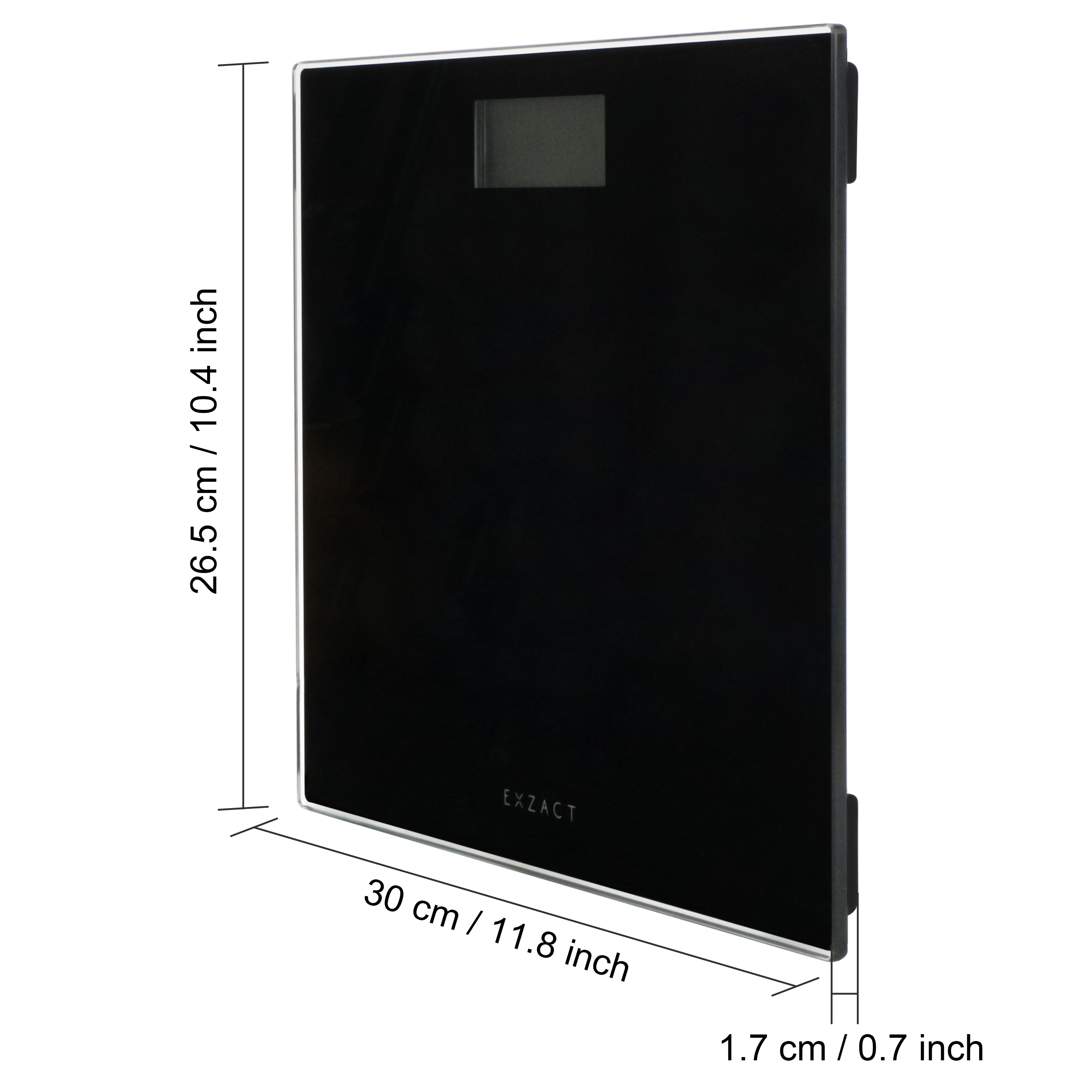 EXZACT Digital Bathroom Scale – 150kg/330lb, Metric & Imperial, Black Glass