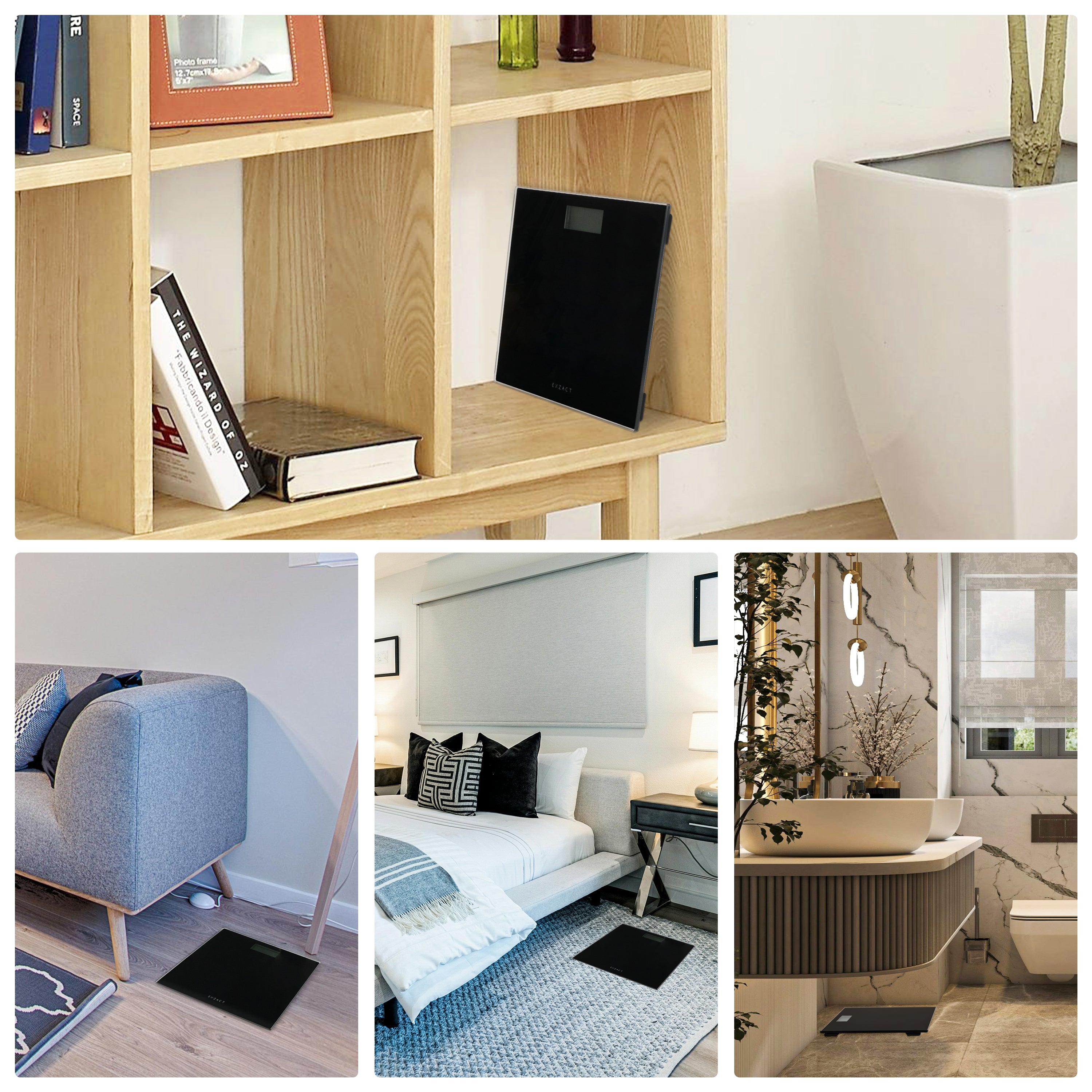 EXZACT Digital Bathroom Scale – 150kg/330lb, Metric & Imperial, Black Glass