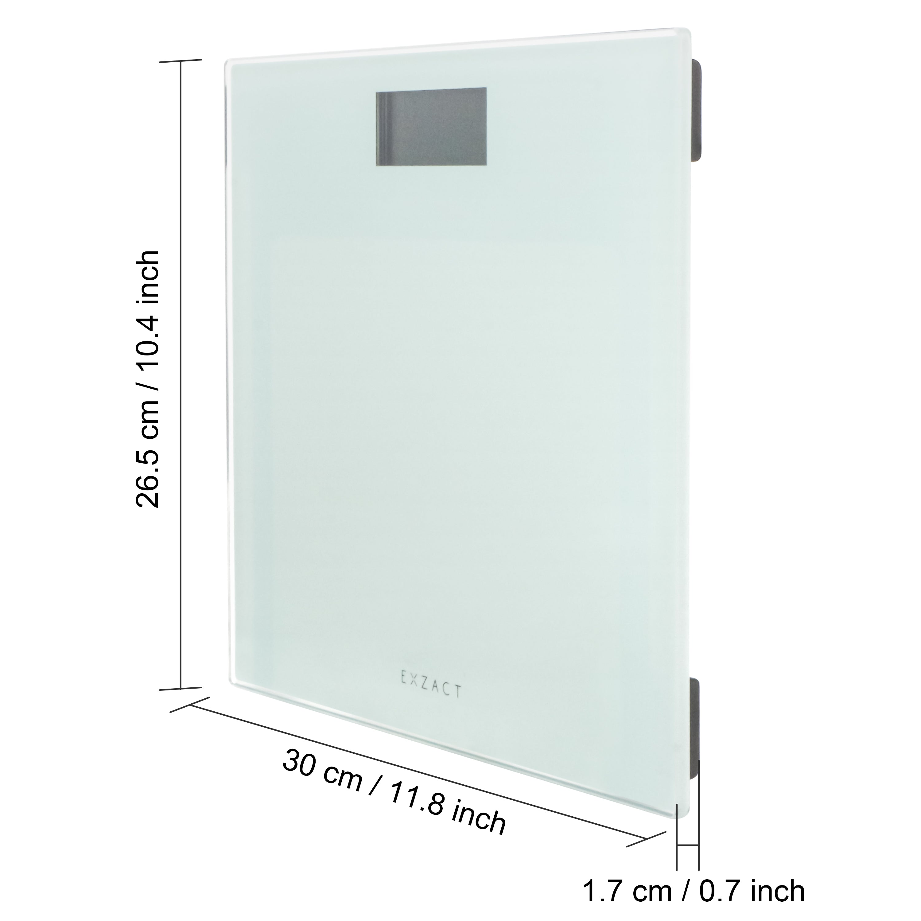 EXZACT Digital Bathroom Scale – 150kg/330lb, Metric & Imperial, White Glass
