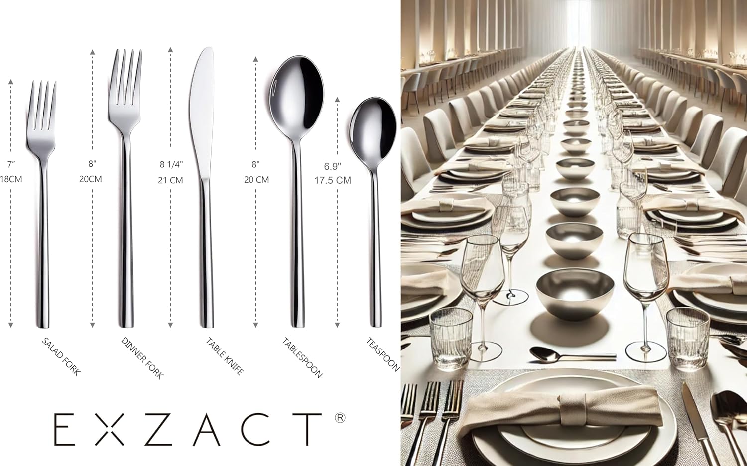 EXZACT 20pcs Cutlery Set Forged Stainless Steel. Dish Washer Safe, Serve for 4
