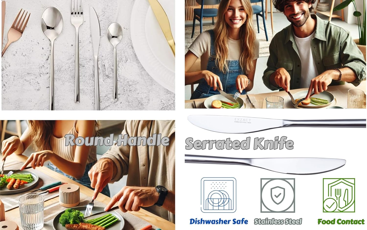 EXZACT 20pcs Cutlery Set Forged Stainless Steel. Dish Washer Safe, Serve for 4