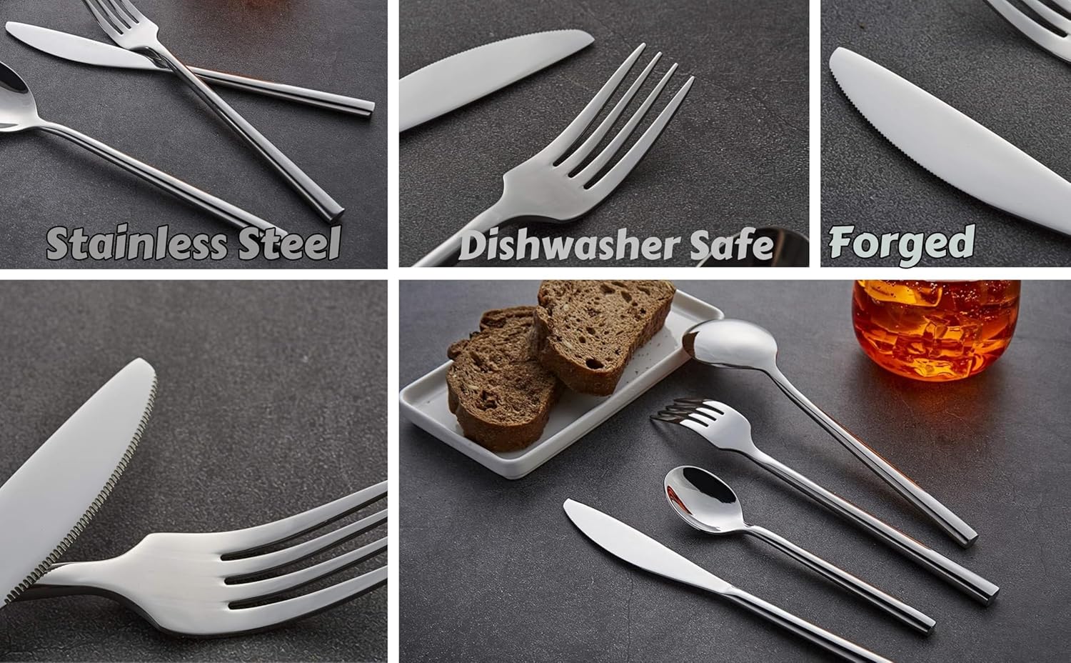 EXZACT 20pcs Cutlery Set Forged Stainless Steel. Dish Washer Safe, Serve for 4