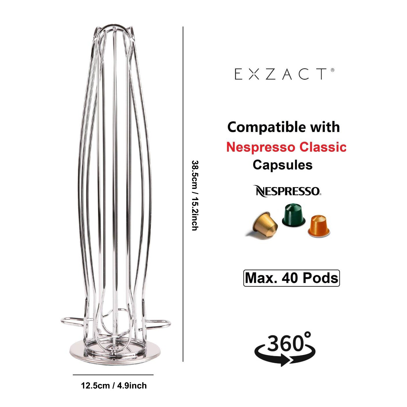 EXZACT Coffee Capsule Holder Compatible with Nespresso Classic (Max Capacity 40pcs)