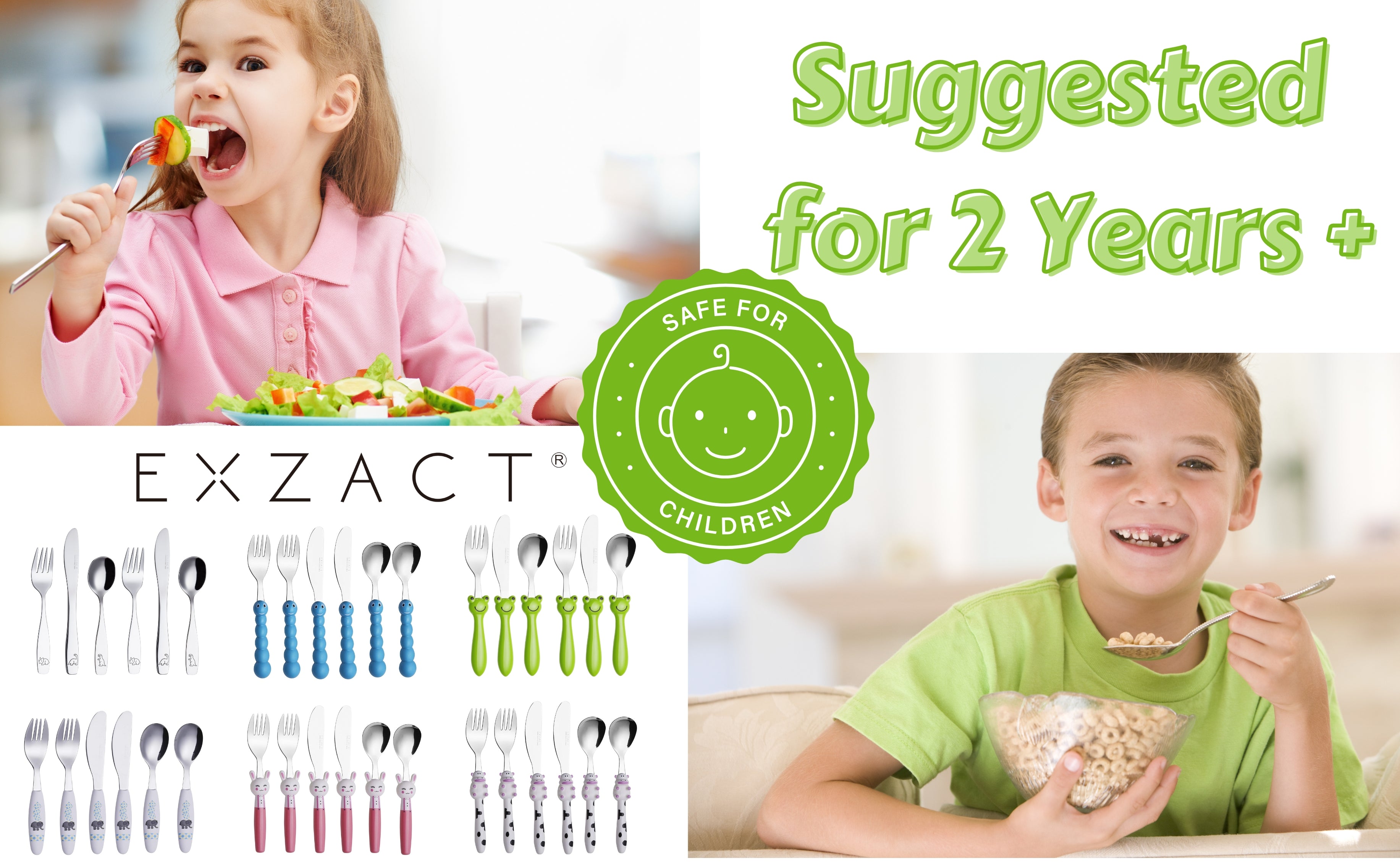 Exzact Childrens Cutlery 9pcs Stainless Steel, Kid Cutlery/Todler Silverware