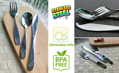 Exzact Children's Cutlery Stainless Steel 6pcs Engraved Ocean Creatures Dolphin, Turtle, Whale